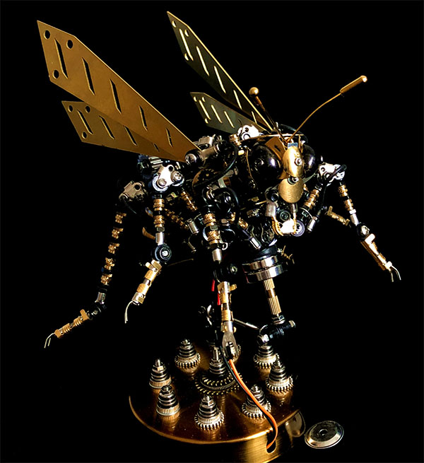 Steampunk mechanical hornet brass metal assembly voice control light mech model creative hand gift