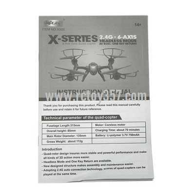 RCToy357.com - MJX X500 2.4G 6 Axis 3D Roll FPV Quadcopter Real-time Transmission toy Parts Manual book